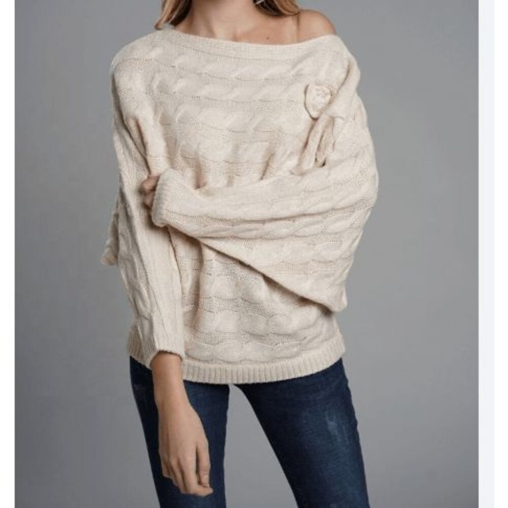 Military Hippie Boatneck Batwing Cable Knit Sweater Size S/M NWt